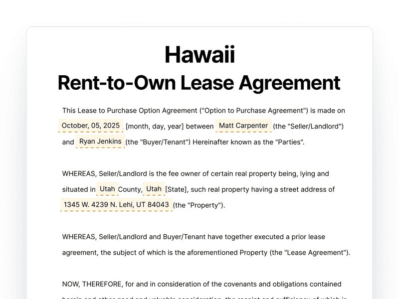 RentToOwn_Hawaii Hawaii Rent-to-Own Lease Agreement