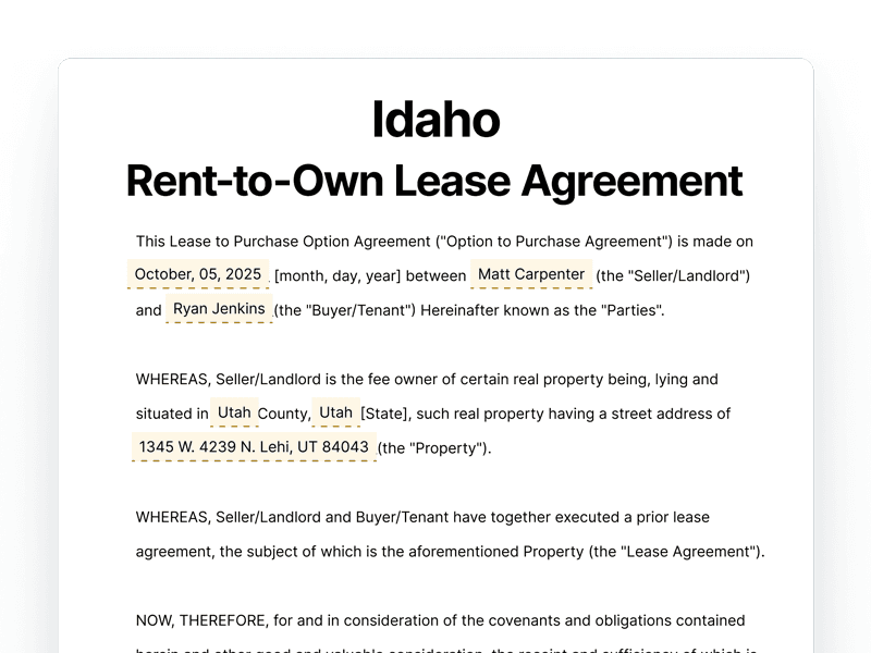 RentToOwn_Idaho Idaho Rent-to-Own Lease Agreement