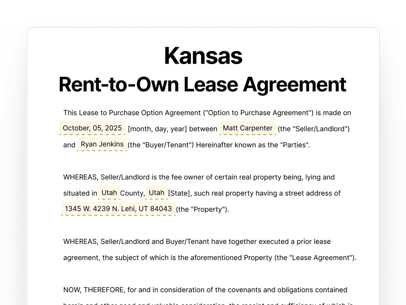 RentToOwn_Kansas Kansas Rent-to-Own Lease Agreement