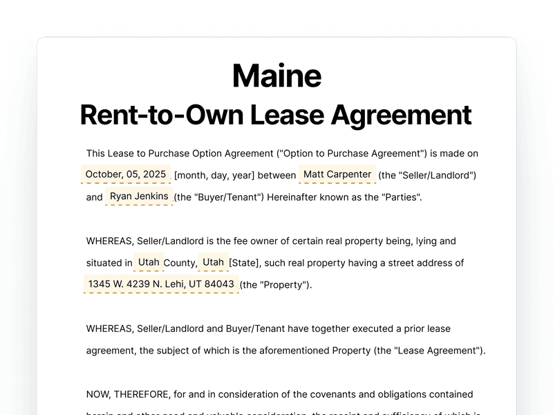 RentToOwn_Maine Maine Rent-to-Own Lease Agreement