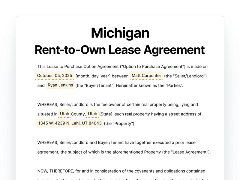 RentToOwn_Michigan Michigan Rent-to-Own Lease Agreement