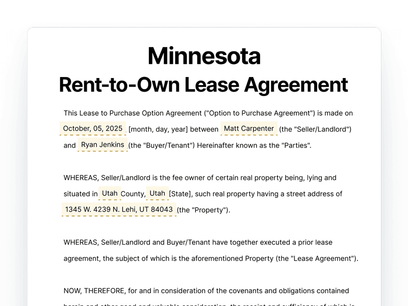 RentToOwn_Minnesota Minnesota Rent-to-Own Lease Agreement