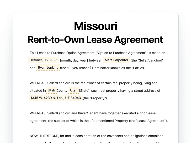 RentToOwn_Missouri Missouri Rent-to-Own Lease Agreement