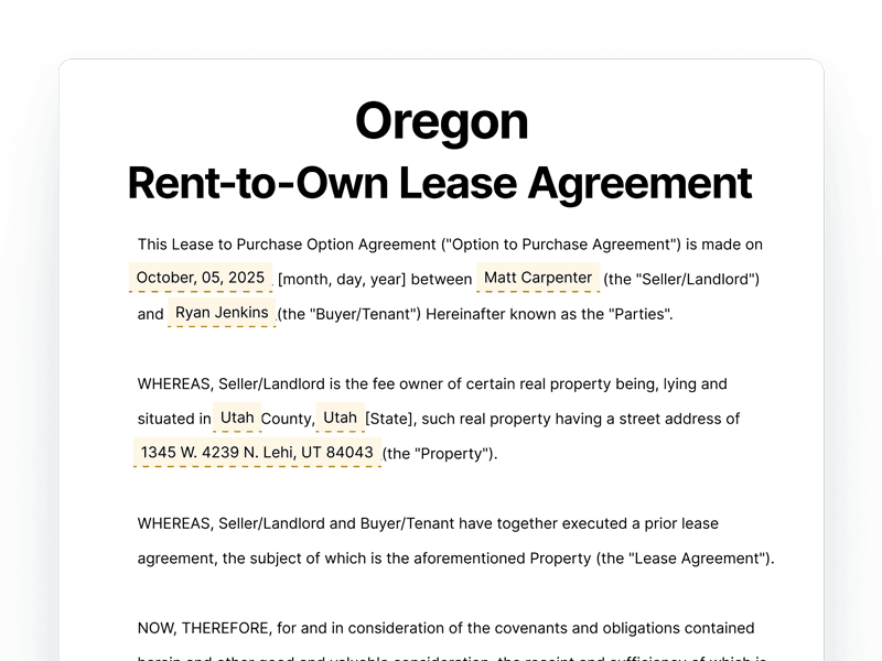 RentToOwn_Oregon Oregon Rent-to-Own Lease Agreement