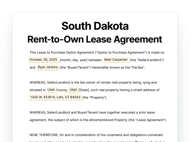 RentToOwn_South-Dakota South Dakota Rent-to-Own Lease Agreement
