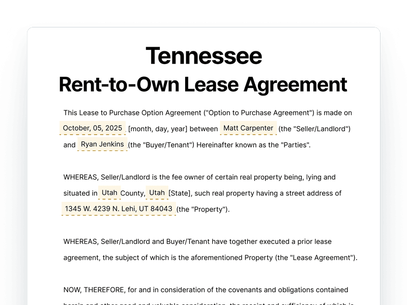 RentToOwn_Tennessee Tennessee Rent-to-Own Lease Agreement
