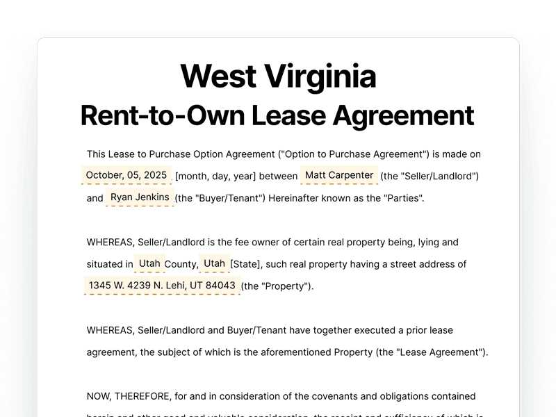 RentToOwn_West-Virginia West Virginia Rent-to-Own Lease Agreement
