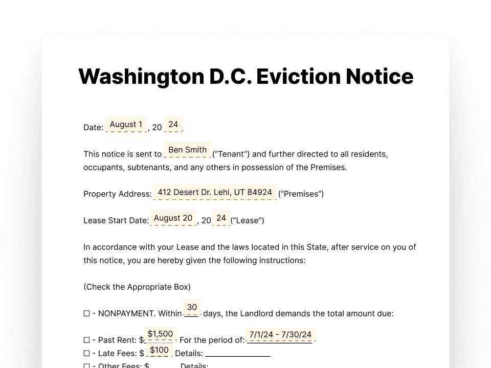 Washington D.C. Eviction Notice Washington D.C. Eviction Notice