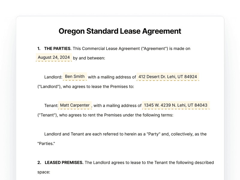 Oregon Standard Lease Agreement Oregon Standard Lease Agreement
