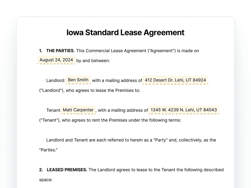 Iowa Standard Lease Agreement Iowa Standard Lease Agreement