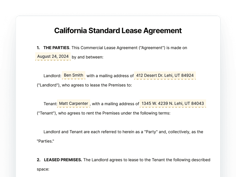 California Standard Lease Agreement California Standard Lease Agreement