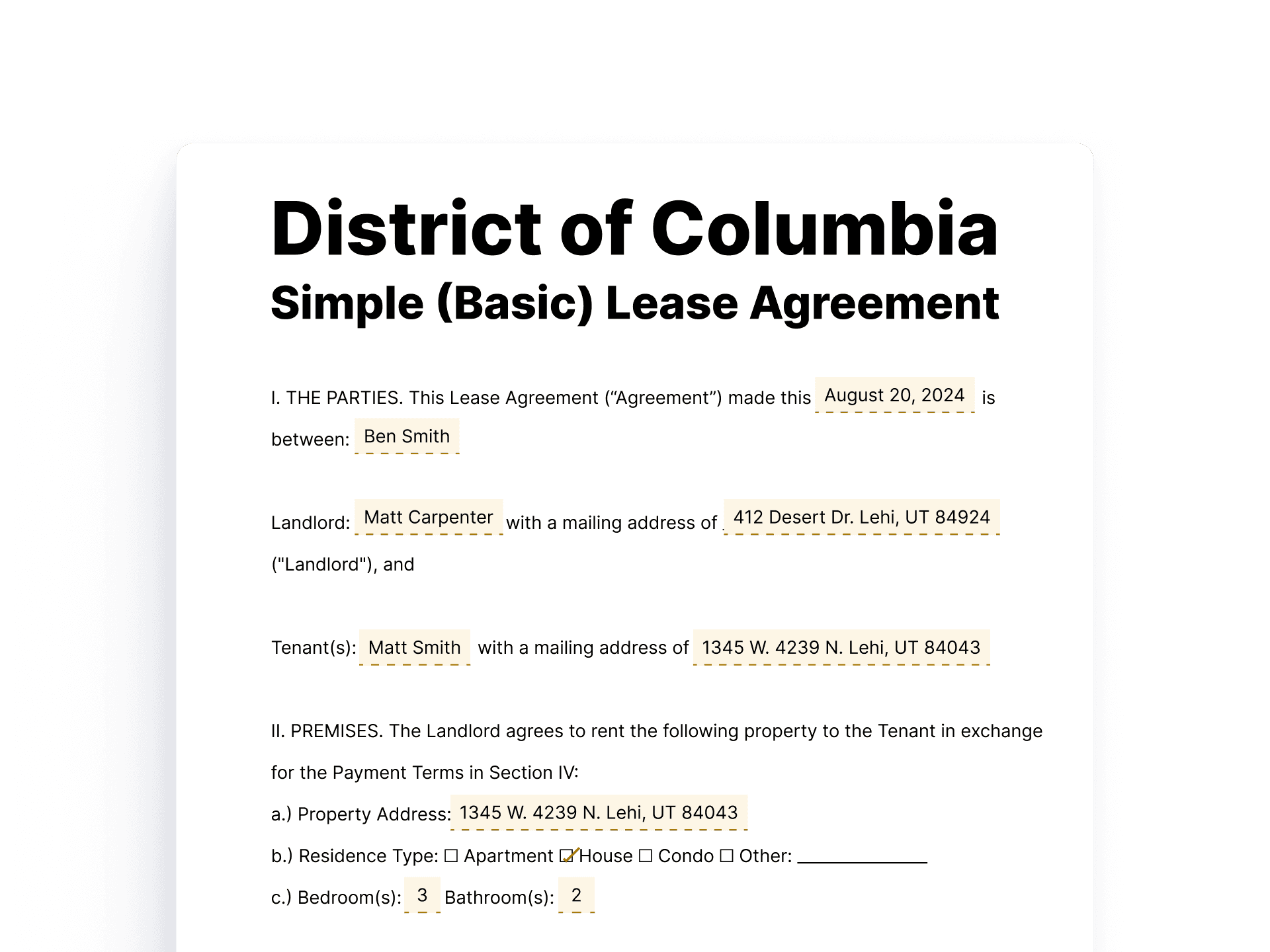 District of Columbia Simple (Basic) Lease Agreement District of Columbia Simple (Basic) Lease Agreement