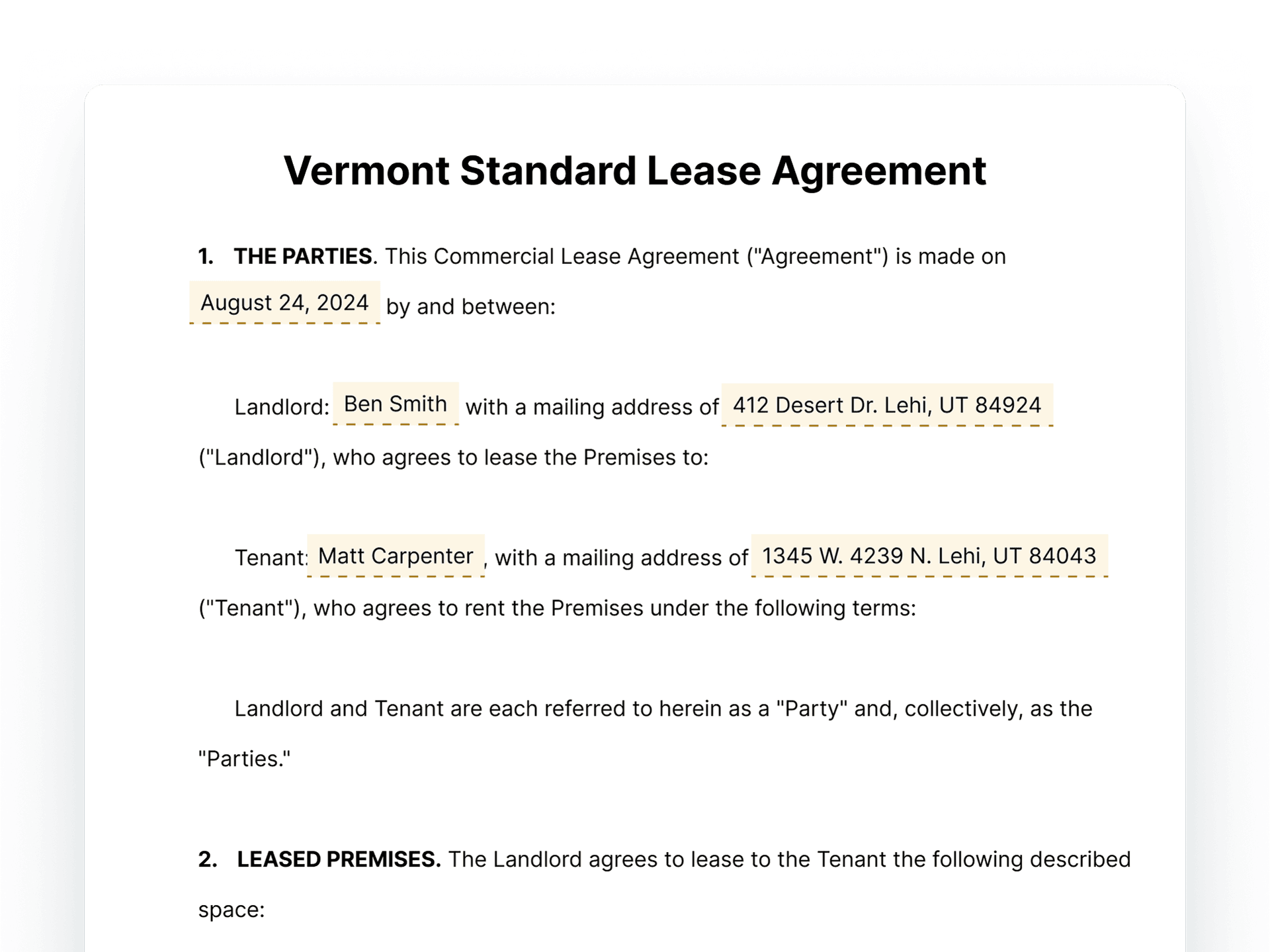 Vermont Standard Lease Agreement Vermont Standard Lease Agreement
