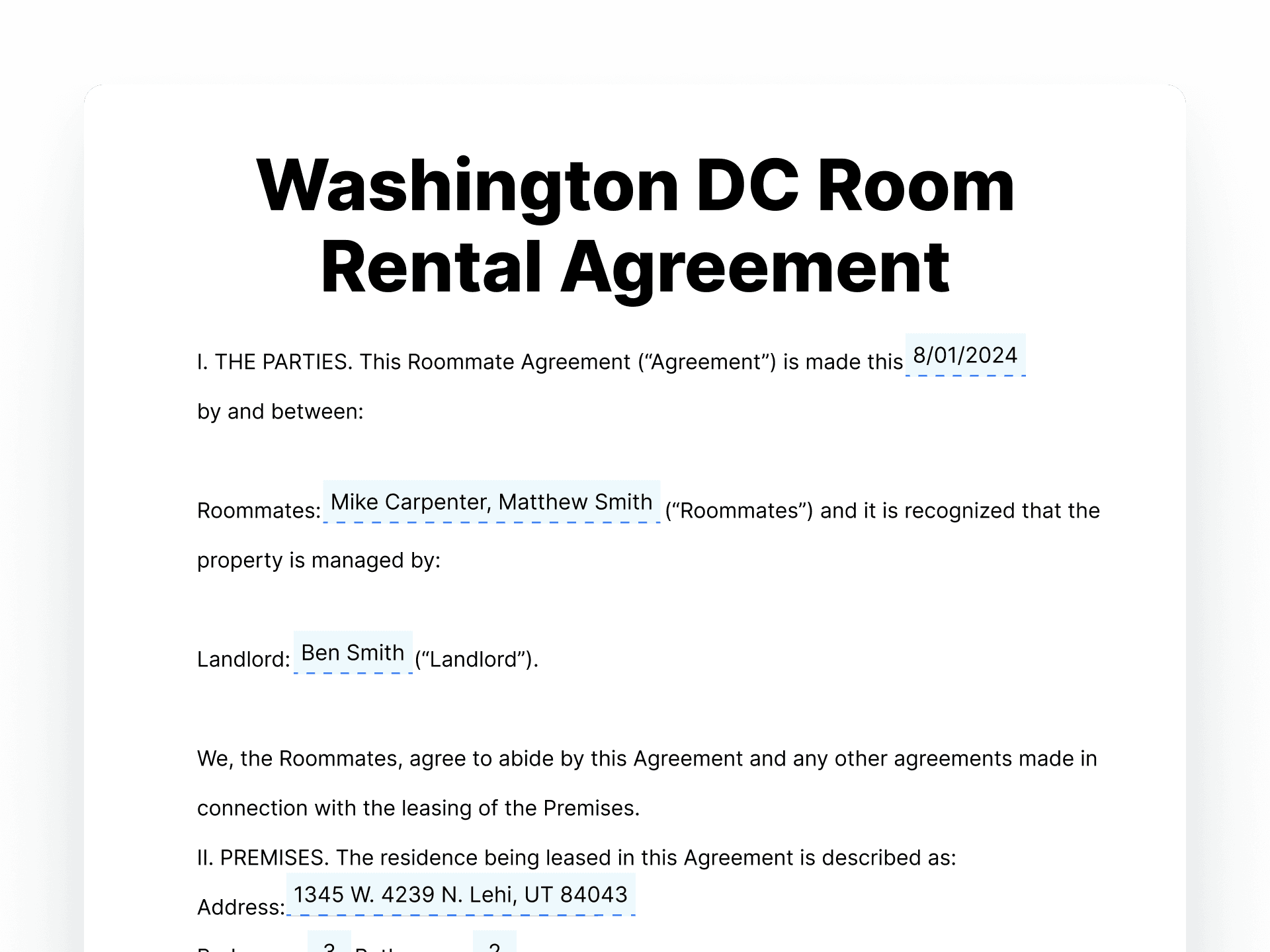 Washington DC Room Rental Agreement Washington DC Room Rental Agreement