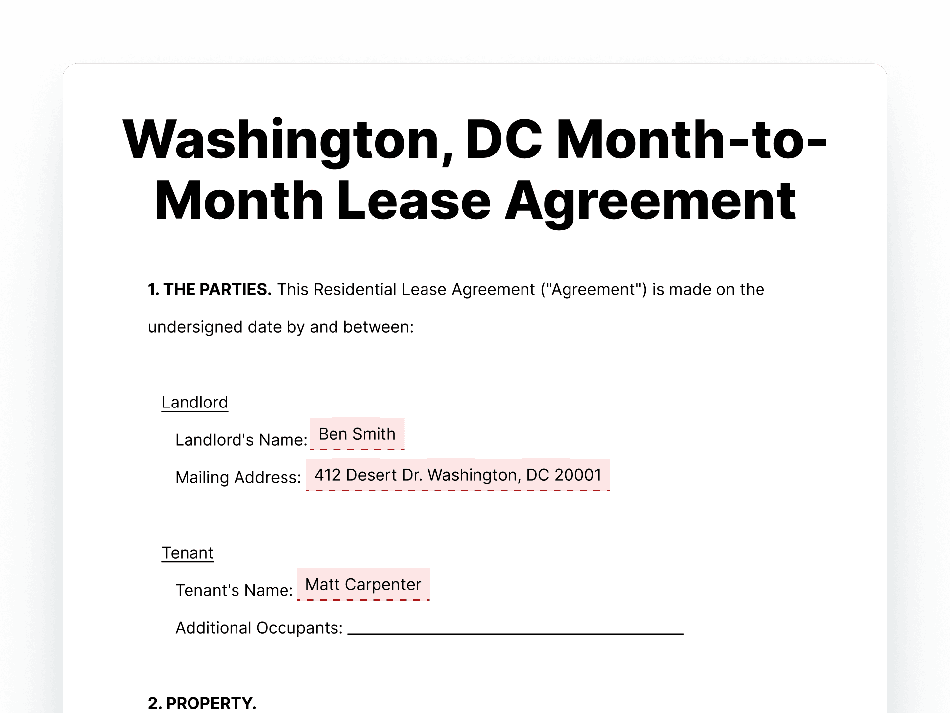 Washington DC Month-to-Month Lease Agreement Washington DC Month-to-Month Lease Agreement