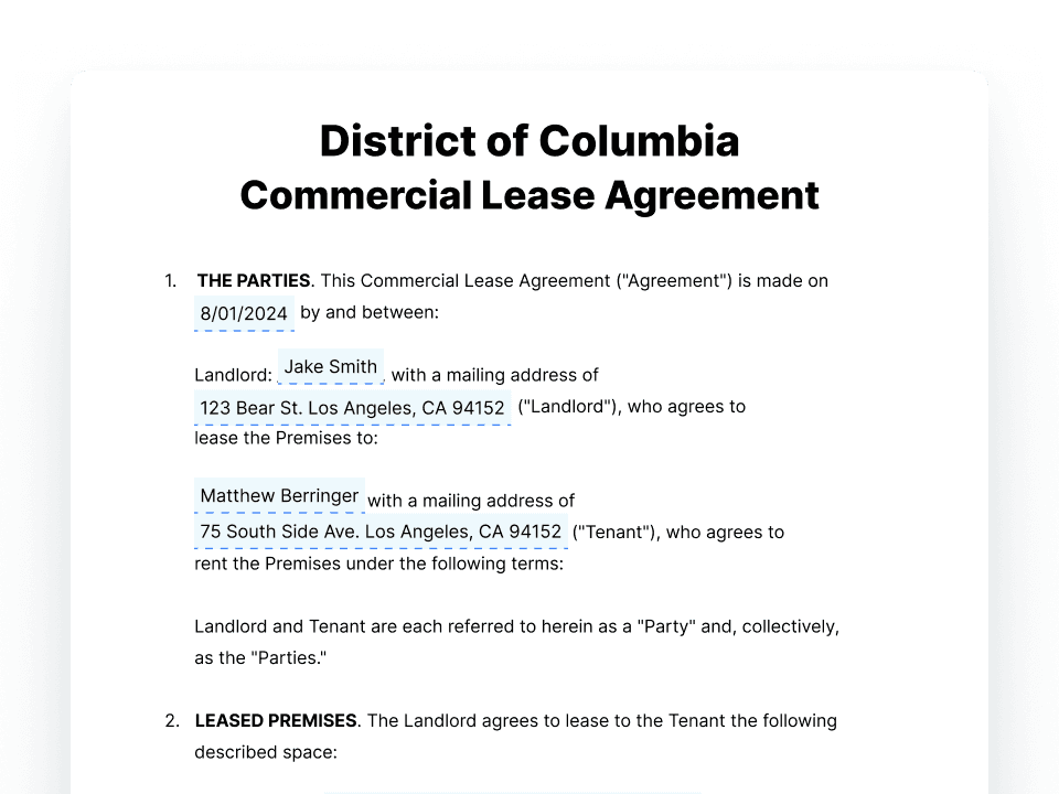 district of columbia_commercial lease agreement District of Columbia Commercial Lease Agreement