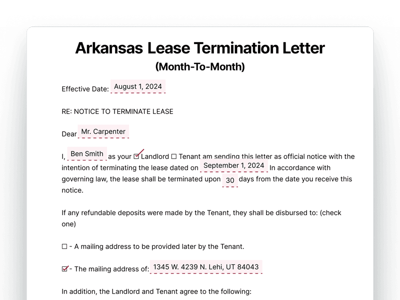 LeaseTerminationLetter_Arkansas Arkansas Lease Termination Letter For Month-To-Month Lease