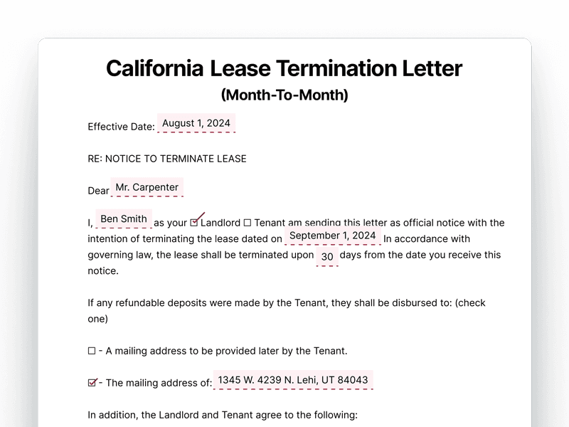 LeaseTerminationLetter_California California Lease Termination Letter For Month-To-Month Lease