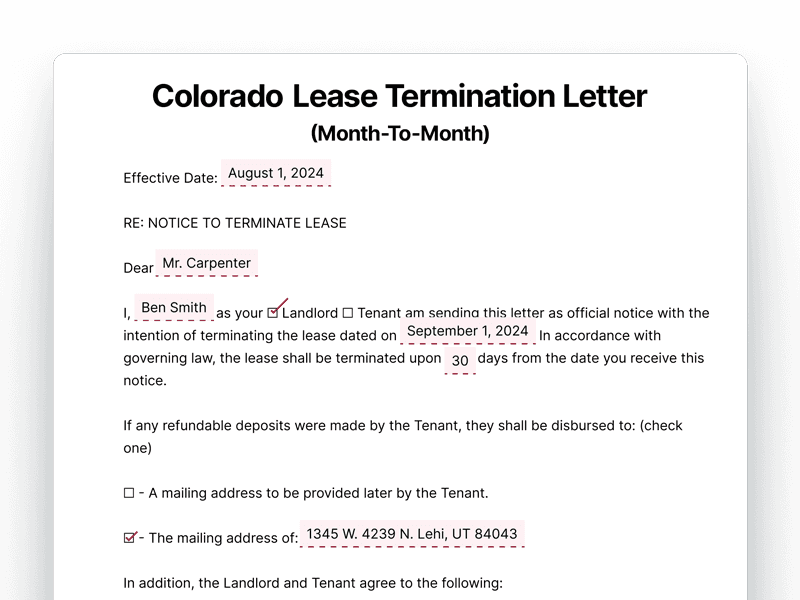 LeaseTerminationLetter_Colorado Colorado Lease Termination Letter For Month-To-Month Lease