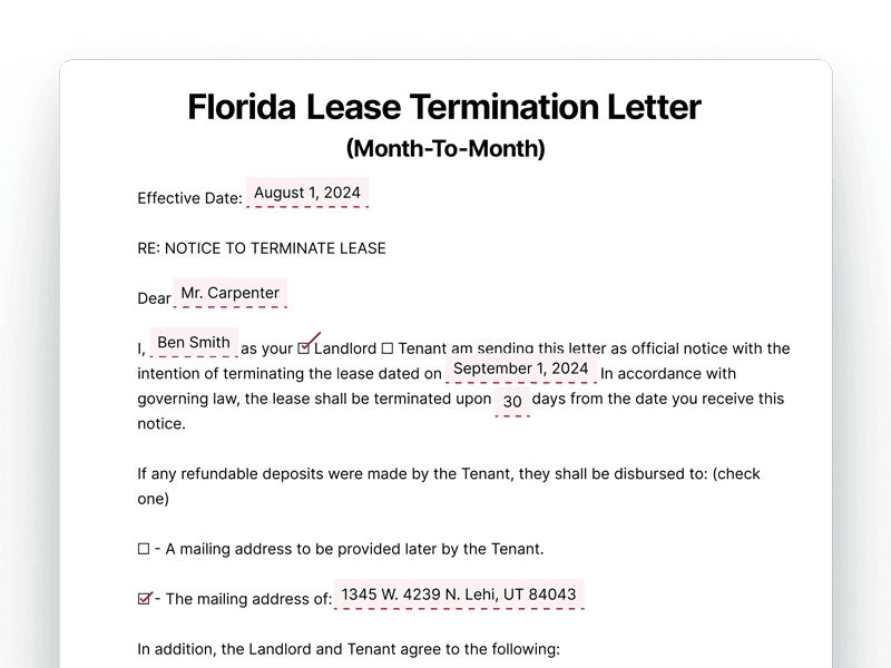 LeaseTerminationLetter_Florida Florida Lease Termination Letter For Month-To-Month Lease
