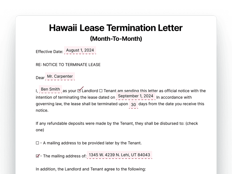 LeaseTerminationLetter_Hawaii Hawaii Lease Termination Letter For Month-To-Month Lease