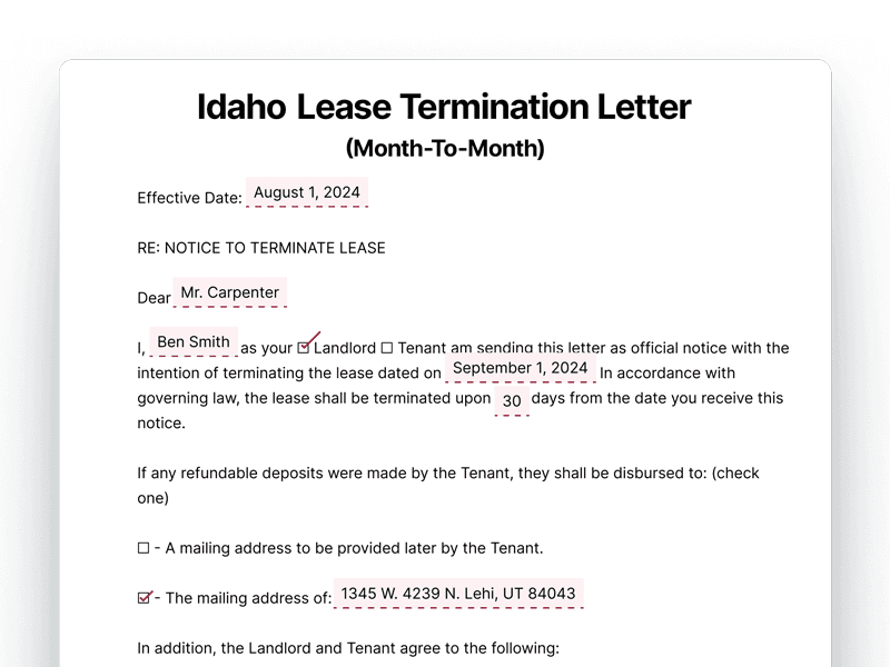 LeaseTerminationLetter_Idaho Idaho Lease Termination Letter For Month-To-Month Lease