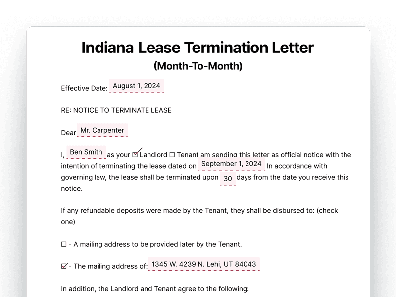 LeaseTerminationLetter_Indiana Indiana Lease Termination Letter For Month-To-Month Lease