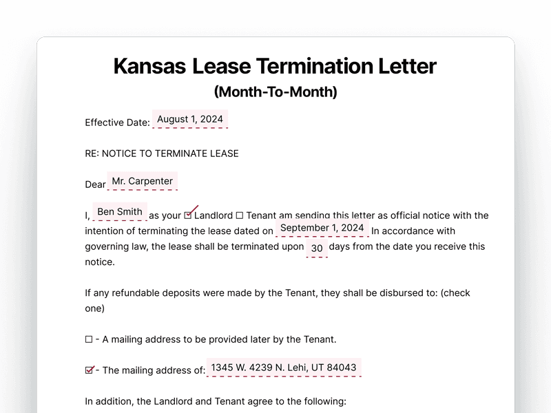 LeaseTerminationLetter_Kansas Kansas Lease Termination Letter For Month-To-Month Lease