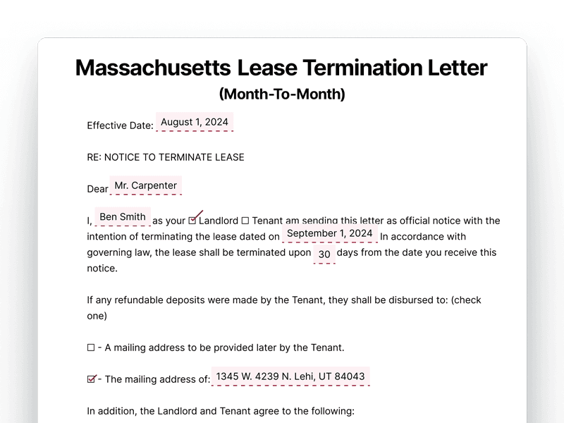 LeaseTerminationLetter_Massachusetts Massachusetts Lease Termination Letter For Month-To-Month Lease