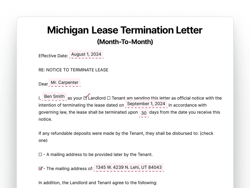 LeaseTerminationLetter_Michigan Michigan Lease Termination Letter For Month-To-Month Lease
