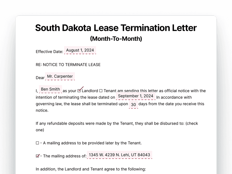 LeaseTerminationLetter_South-Dakota South Dakota Lease Termination Letter For Month-To-Month Lease