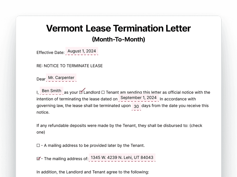 LeaseTerminationLetter_Vermont Vermont Lease Termination Letter For Month-To-Month Lease
