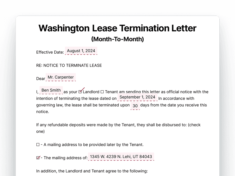 LeaseTerminationLetter_Washington Washington Lease Termination Letter For Month-To-Month Lease