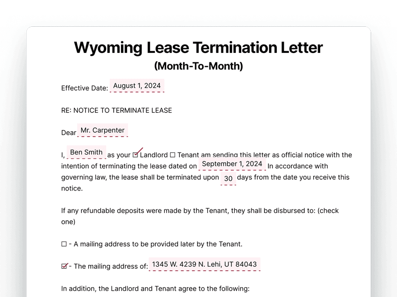 LeaseTerminationLetter_Wyoming Wyoming Lease Termination Letter For Month-To-Month Lease
