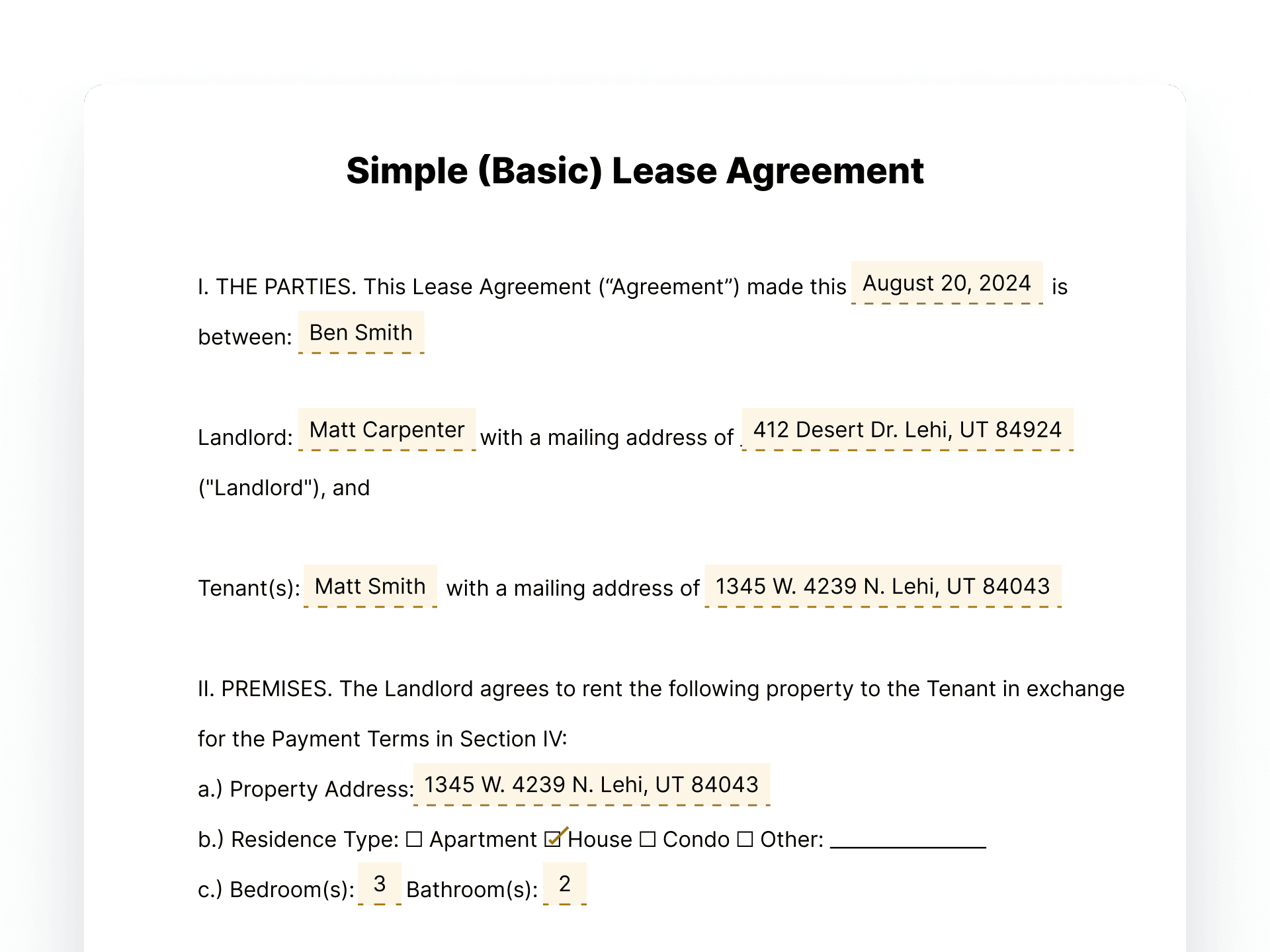 Simple (Basic) Lease Agreement simple basic lease agreement