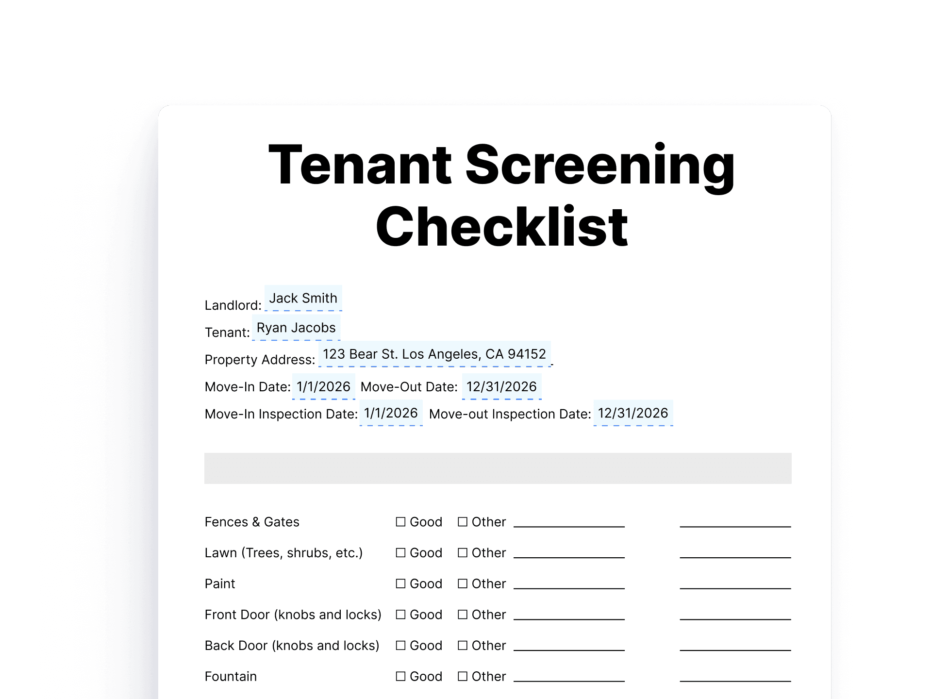 Tenant Screening Checklist Tenant Screening Checklist