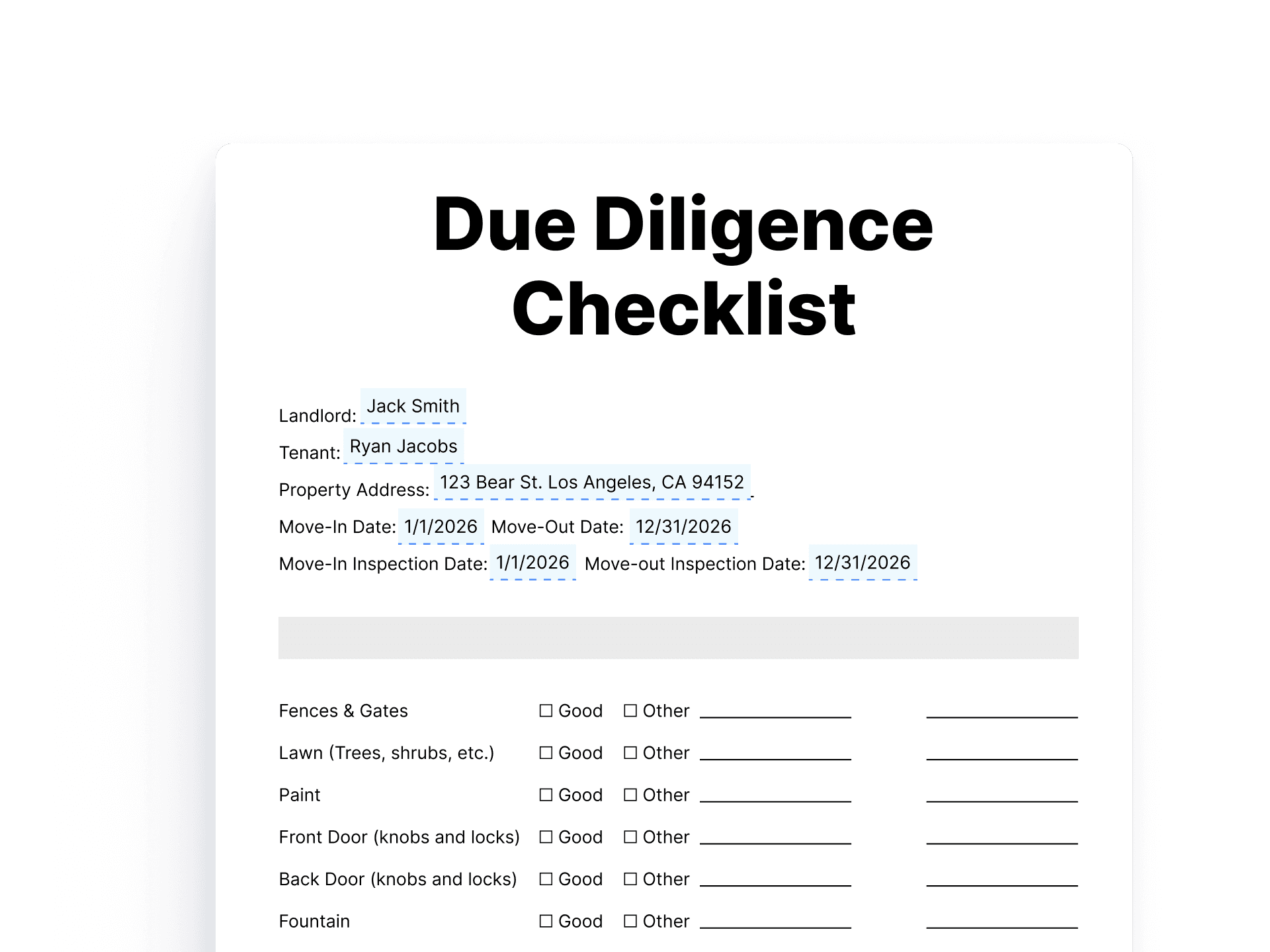 Due Diligence Checklist Due Diligence Checklist