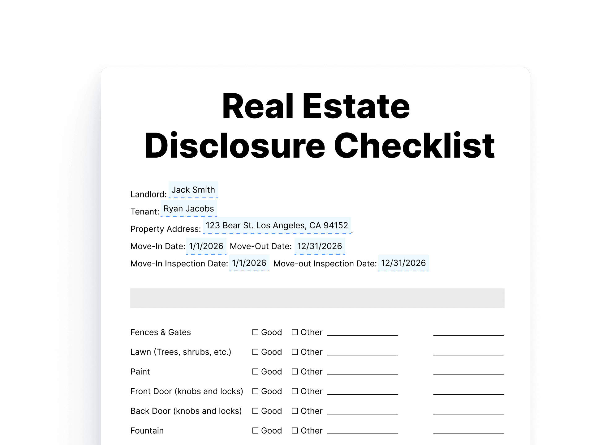 Real Estate Disclosure Checklist Real Estate Disclosure Checklist