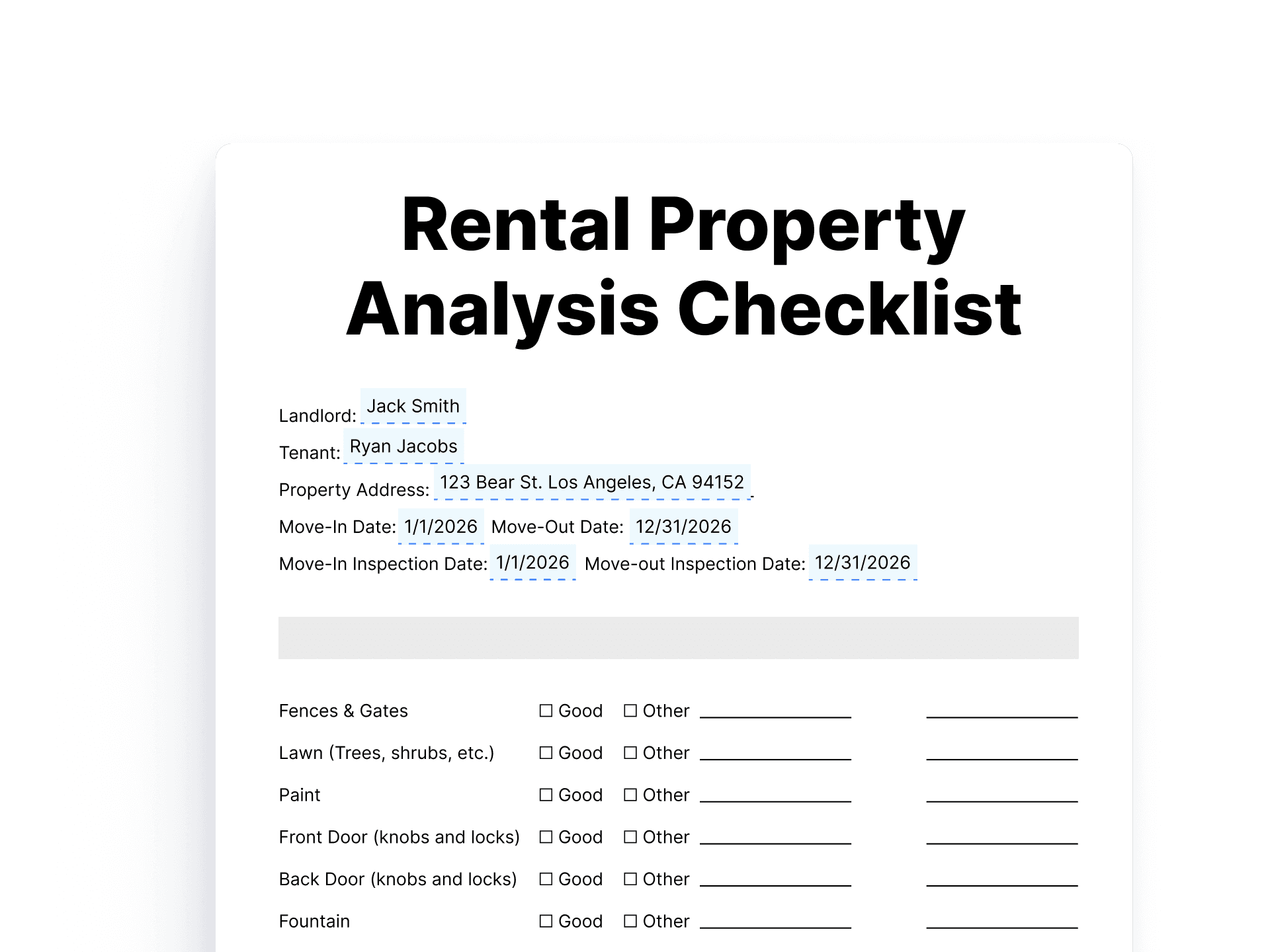 Rental Property Analysis Checklist Rental Property Analysis Checklist