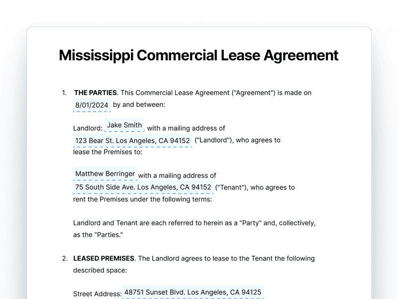 CommercialLeaseAgreement_Mississippi Mississippi Commercial Lease Agreement