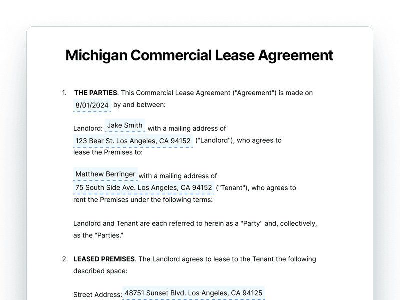 CommercialLeaseAgreement_Michigan Michigan Commercial Lease Agreement