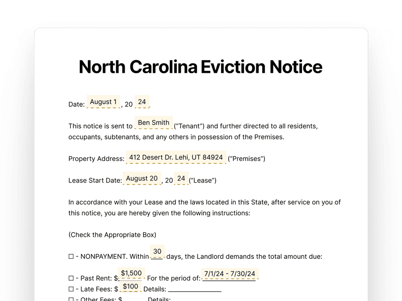 EvictionNotice_North-Carolina North Carolina Eviction Notice