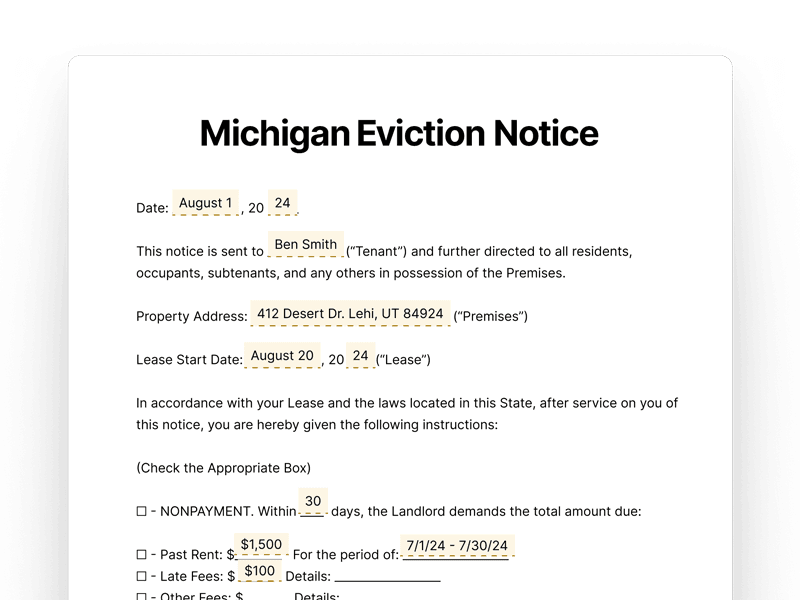 EvictionNotice_Michigan Michigan Eviction Notice