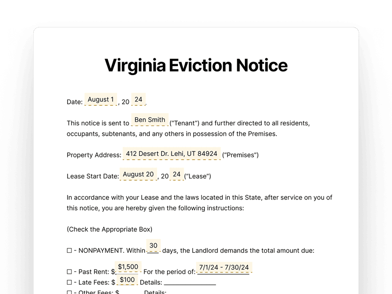 EvictionNotice_Virginia West Virginia Eviction Notice