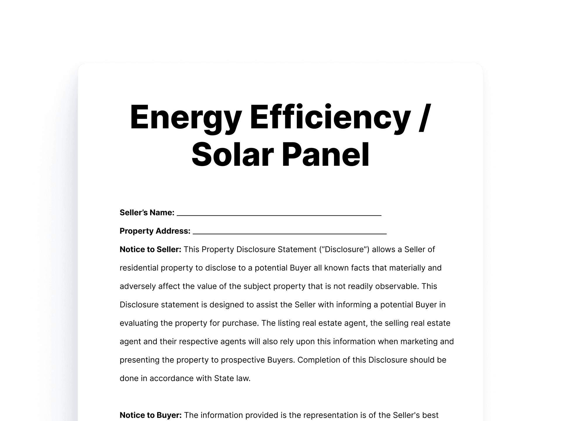 Energy Efficiency / Solar Panel Disclosure Energy Efficiency / Solar Panel Disclosure