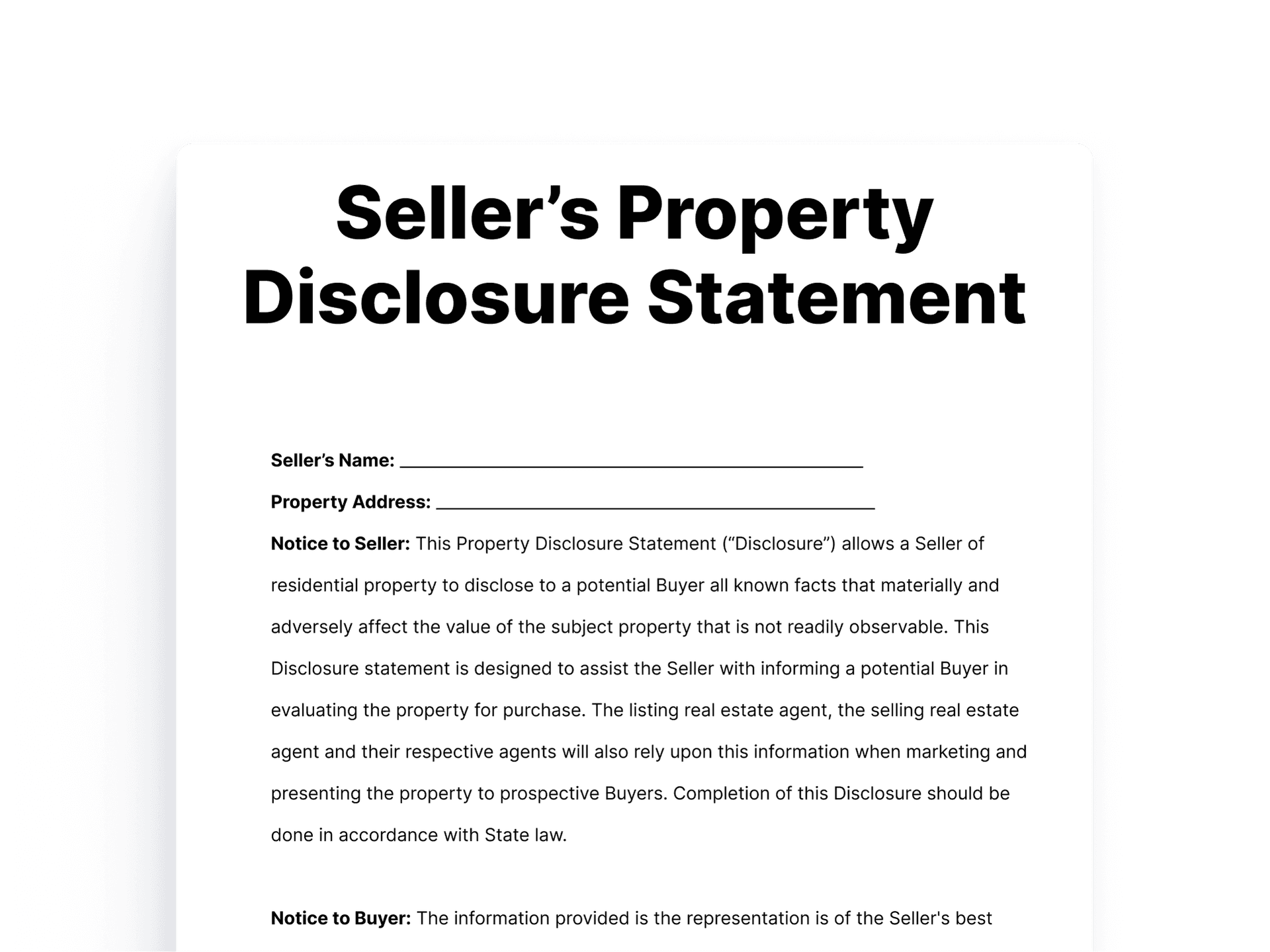 Seller’s Property Disclosure Statement Seller’s Property Disclosure Statement