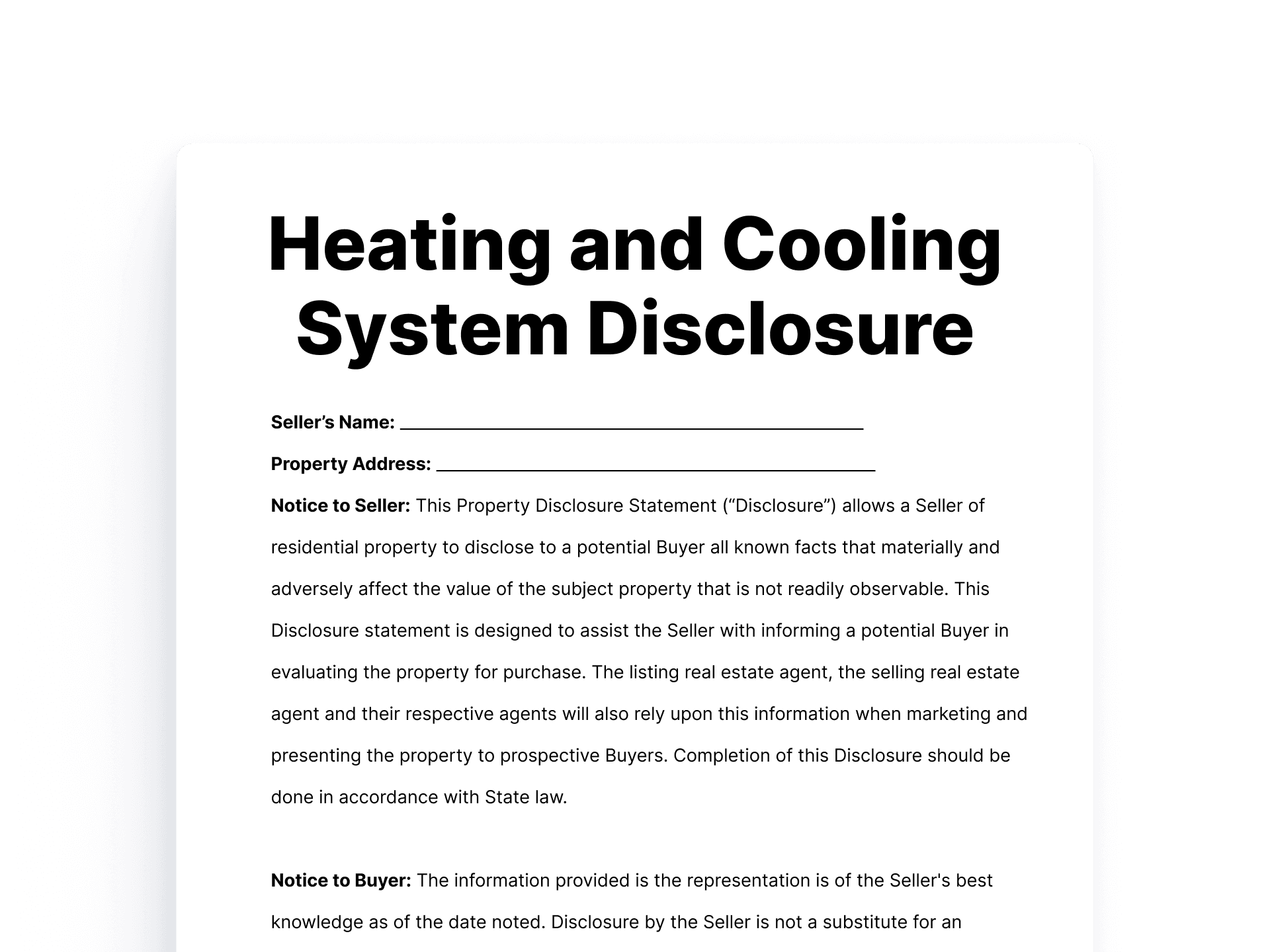 Heating and Cooling System Disclosure Heating and Cooling System Disclosure