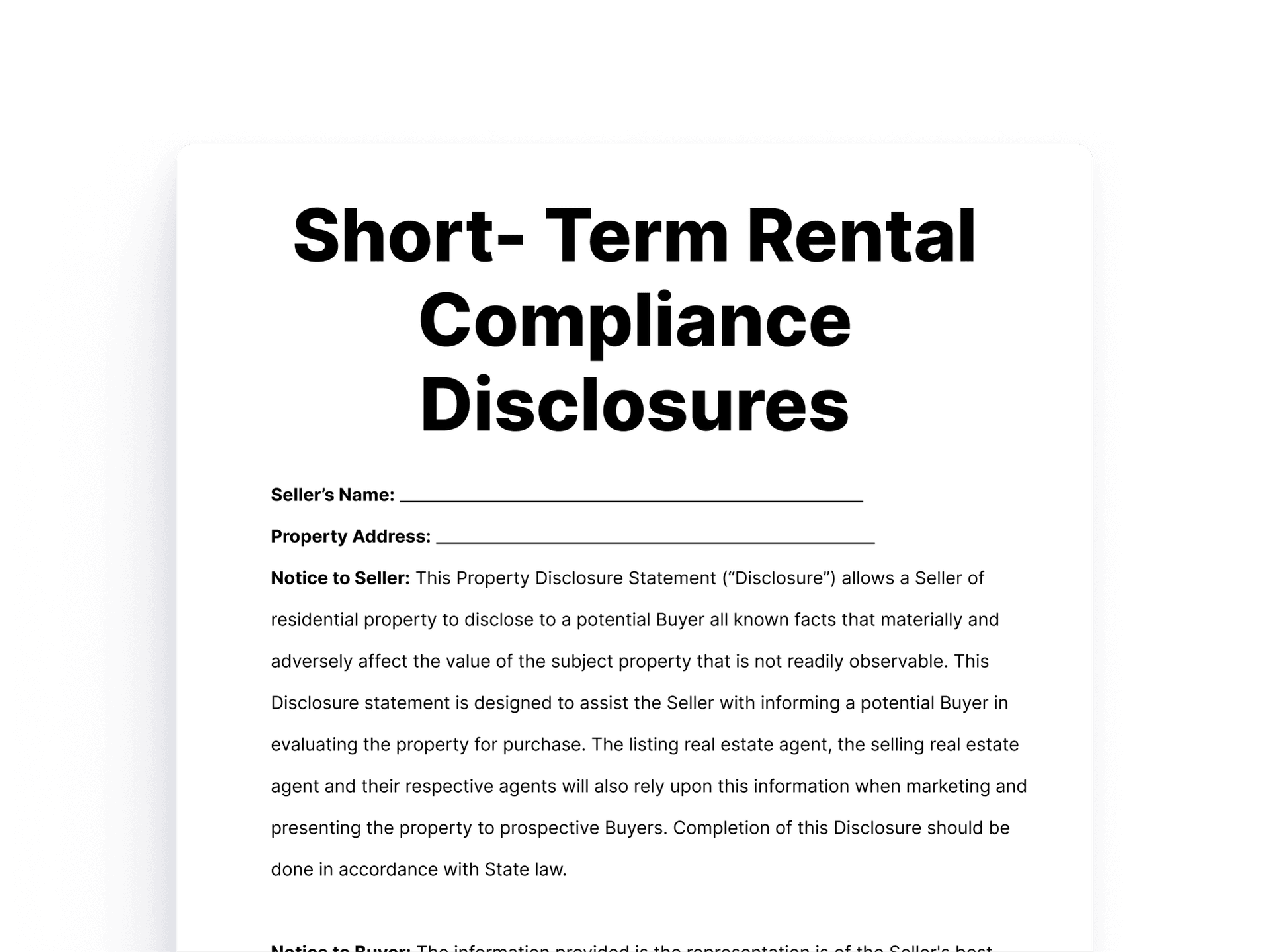 Short- Term Rental Compliance Disclosures Short- Term Rental Compliance Disclosures