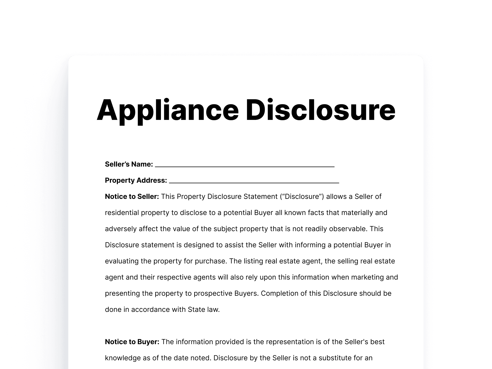 Appliance Disclosure Appliance Disclosure