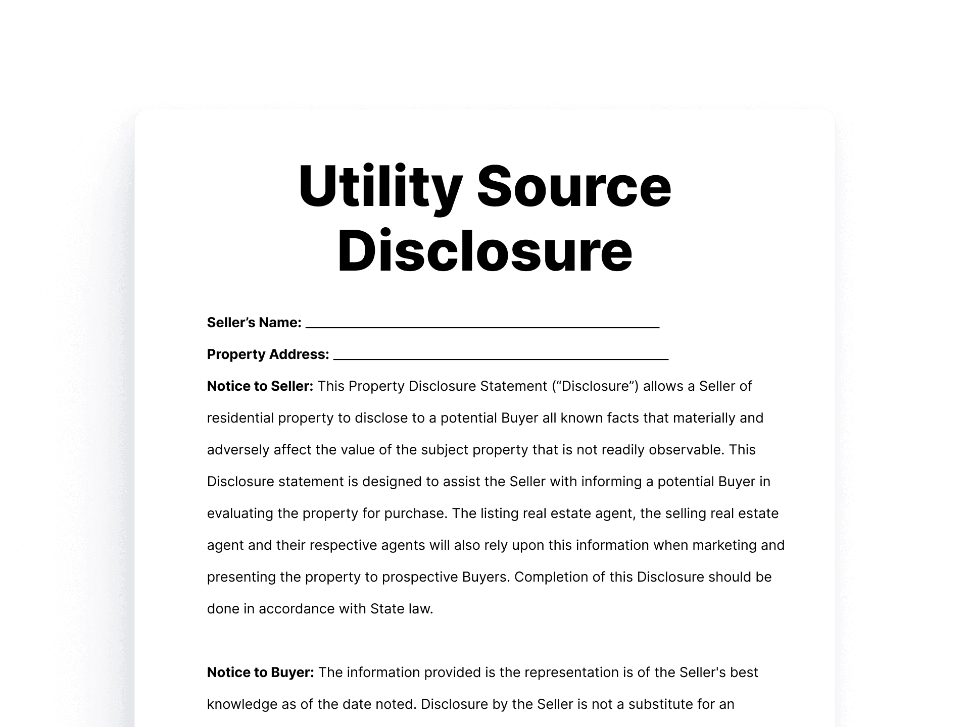 Utility Source Disclosure Utility Source Disclosure